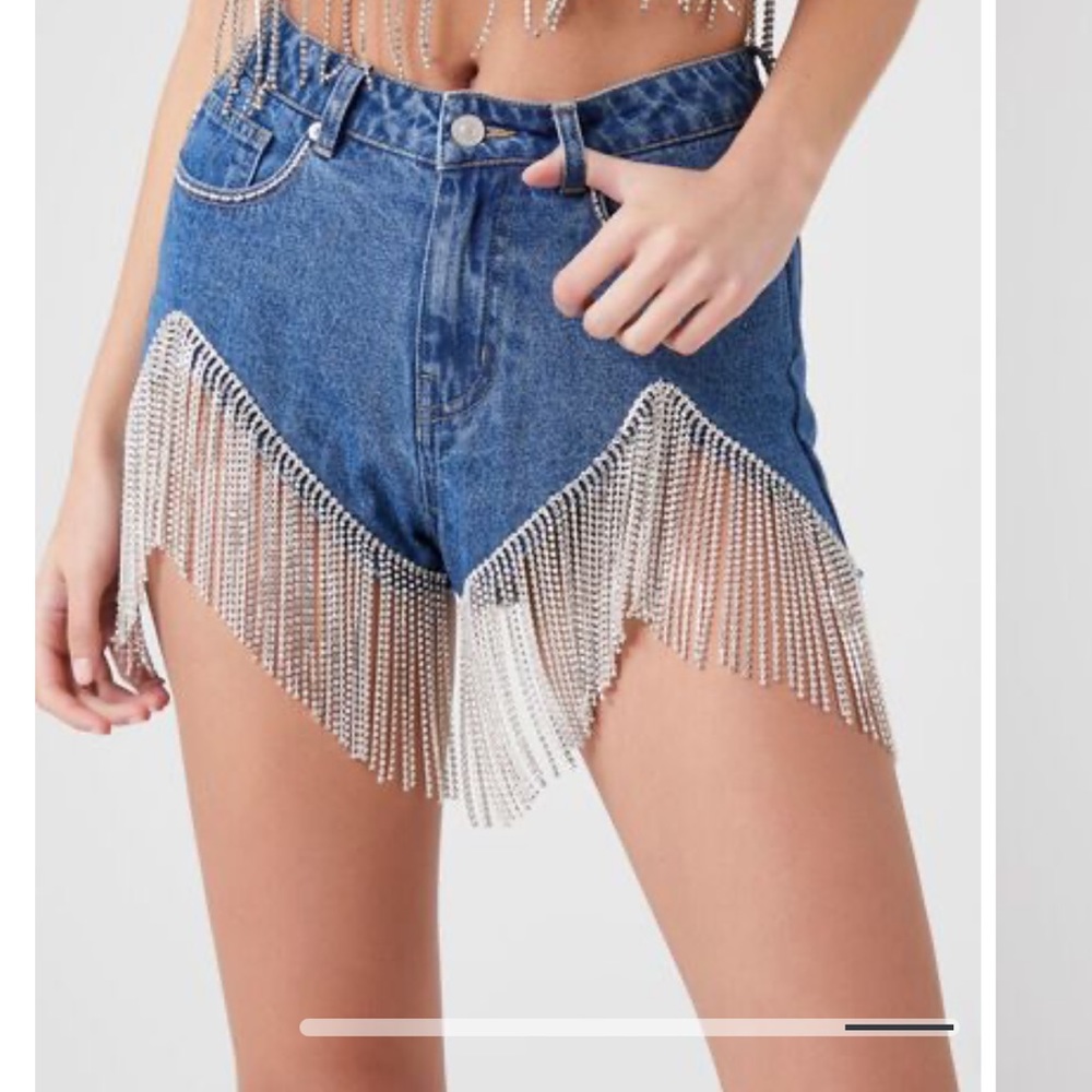 Rhinestone Fringe Denim Shorts